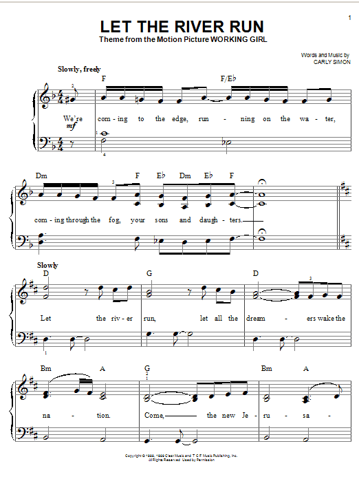 Carly Simon Let The River Run SSA SSA Sheet Music Vocal Score