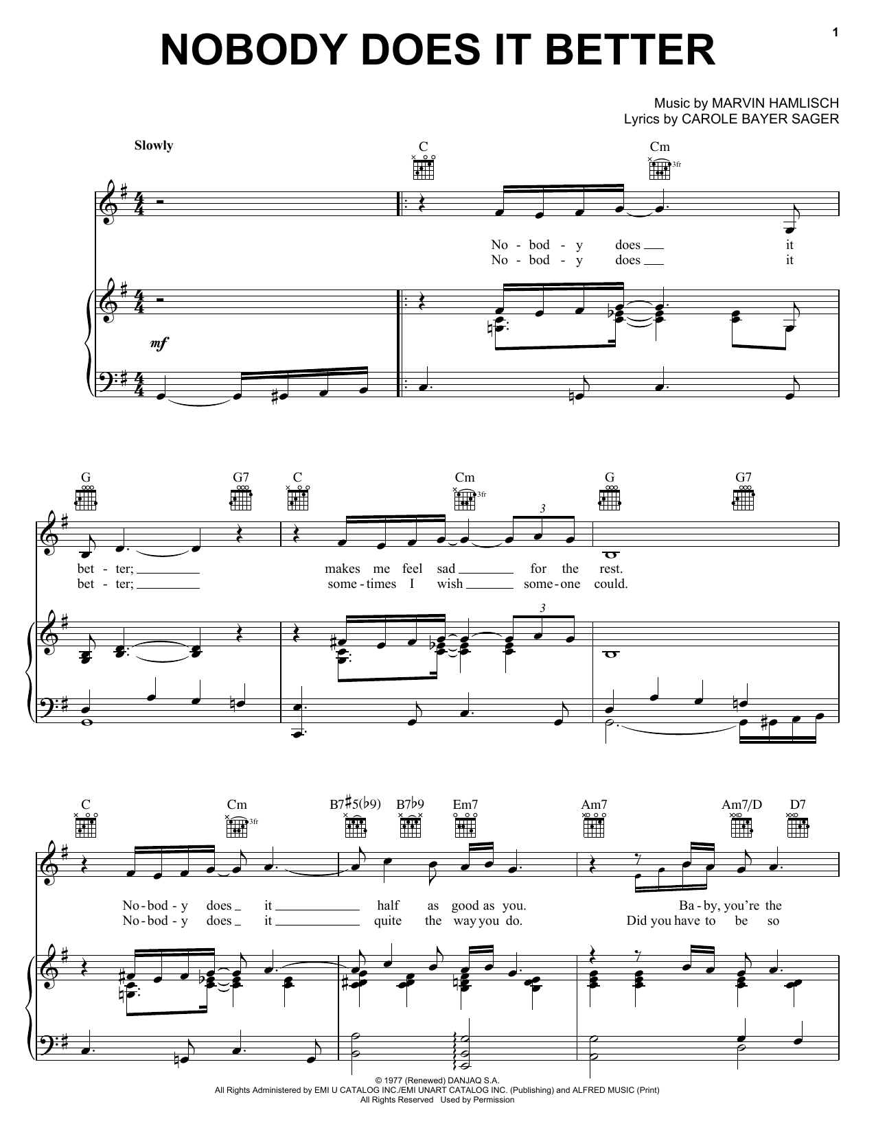 Download Carly Simon Nobody Does It Better sheet music and printable PDF score & Pop music notes
