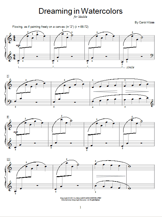 Carol Klose Dreaming In Watercolors Sheet Music & Chords for Educational Piano - Download or Print PDF