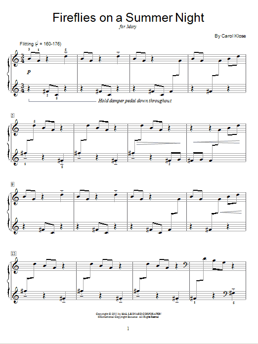 Download Carol Klose Fireflies On A Summer Night sheet music and printable PDF score & Children music notes