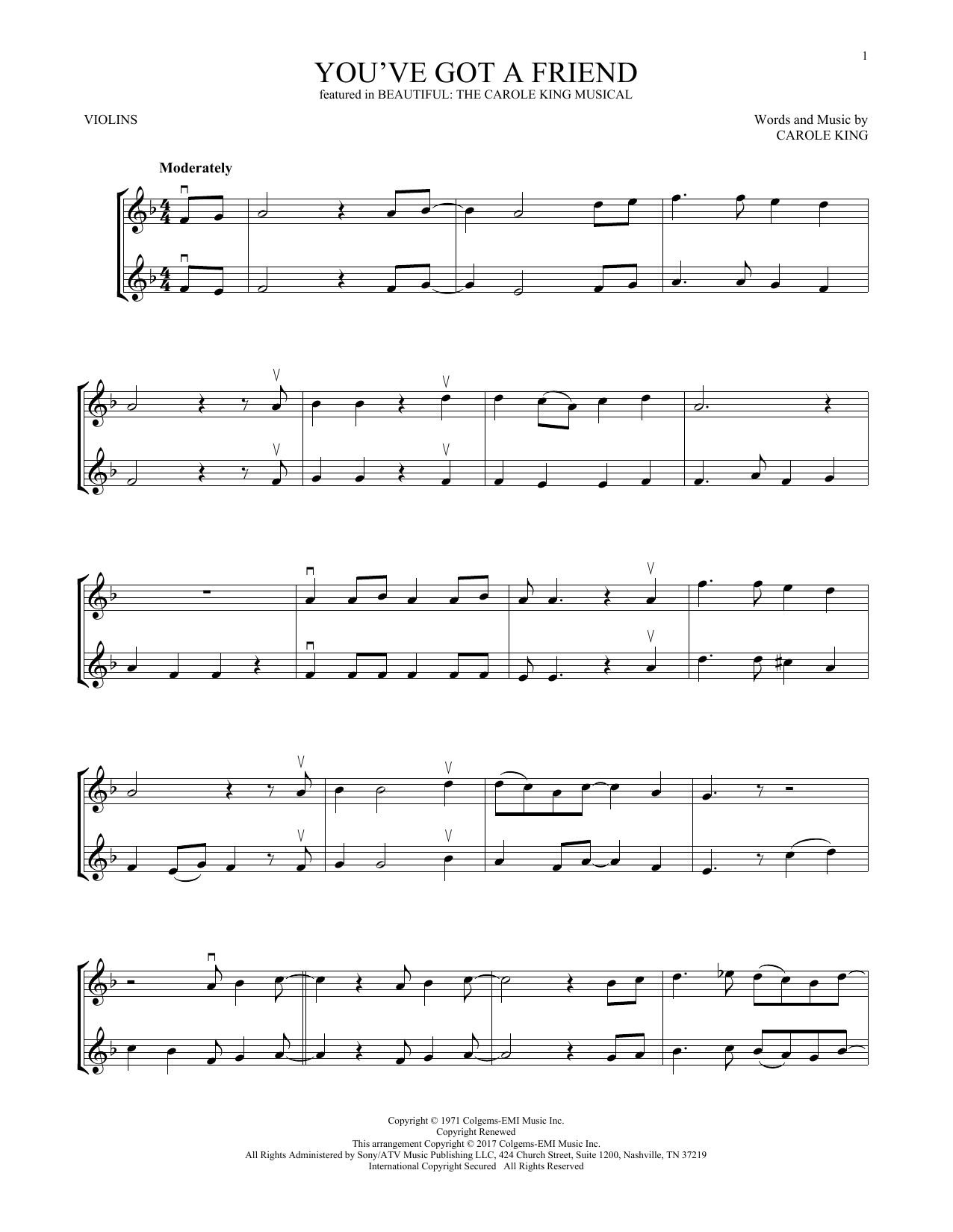 Carole King You Ve Got A Friend From Beautiful The Carole King Musical Sheet Music Download Printable Broadway Pdf Score How To Play On Flute Duet Sku