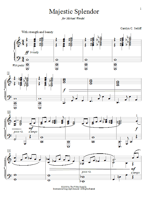 Preview Carolyn C. Setliff Majestic Splendor Classical sheet music, notes and chords for Educational Piano, SKU: 69770 Download Carolyn C. Setliff Majestic Splendor sheet music and printable PDF score & Classical music notes