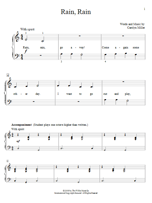 Preview Carolyn Miller Rain, Rain Pop sheet music, notes and chords for Piano Duet, SKU: 69853 Download Carolyn Miller Rain, Rain sheet music and printable PDF score & Pop music notes