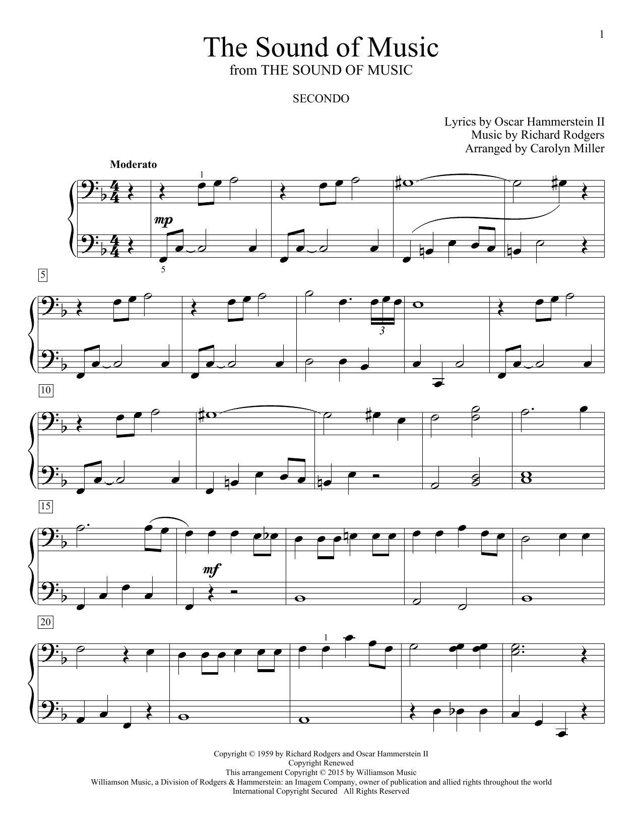 Preview Carolyn Miller The Sound Of Music Musicals sheet music, notes and chords for Piano Duet, SKU: 162376 sheet music, piano notes, chords, guitar tabs, score, transpose, transcribe, how to play, guide, download, learn, tutorial, progression, song, artist, awards, billboard, mtv, vh1, tour, single, album, release