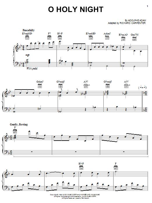 Preview Carpenters O Holy Night Pop sheet music, notes and chords for Piano, Vocal & Guitar (Right-Hand Melody), SKU: 18049 sheet music, piano notes, chords, guitar tabs, score, transpose, transcribe, how to play, guide, download, learn, tutorial, progression, song, artist, awards, billboard, mtv, vh1, tour, single, album, release