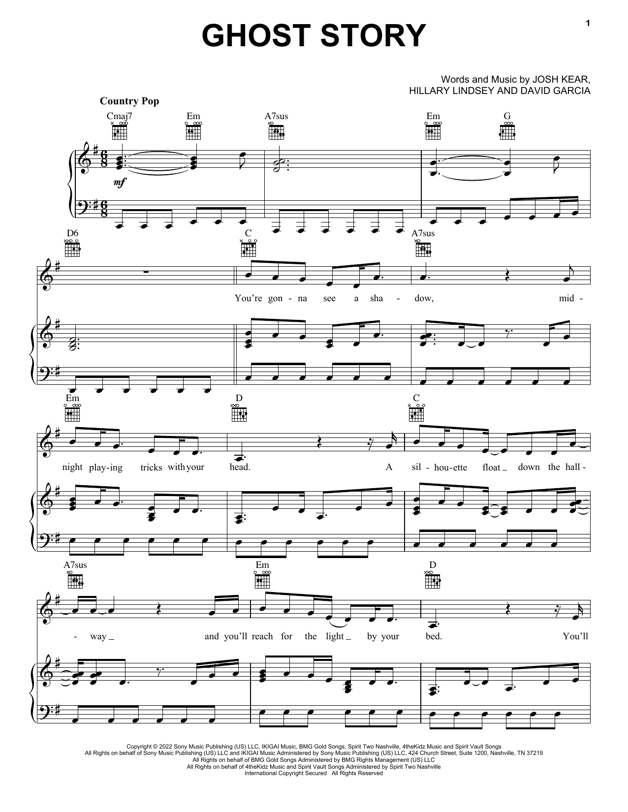 Download Carrie Underwood Ghost Story sheet music and printable PDF score & Country music notes