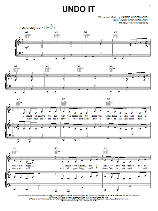 Preview Carrie Underwood Undo It Pop sheet music, notes and chords for Easy Piano, SKU: 76091 Download Carrie Underwood Undo It sheet music and printable PDF score & Pop music notes