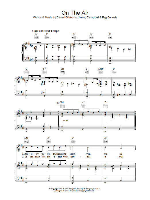 Preview Carroll Gibbons On The Air Pop sheet music, notes and chords for Piano, Vocal & Guitar (Right-Hand Melody), SKU: 37056 Download Carroll Gibbons On The Air sheet music and printable PDF score & Pop music notes