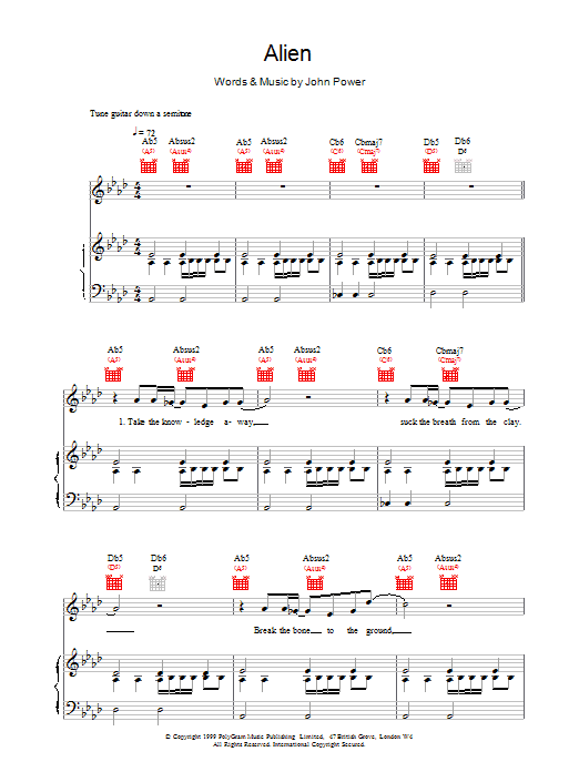 Download Cast Alien sheet music and printable PDF score & Pop music notes