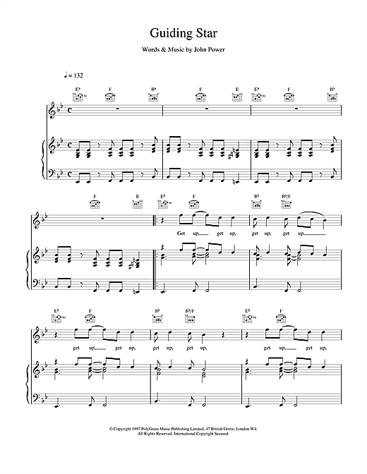 Preview Cast Guiding Star Pop sheet music, notes and chords for Piano, Vocal & Guitar (Right-Hand Melody), SKU: 17870 sheet music, piano notes, chords, guitar tabs, score, transpose, transcribe, how to play, guide, download, learn, tutorial, progression, song, artist, awards, billboard, mtv, vh1, tour, single, album, release