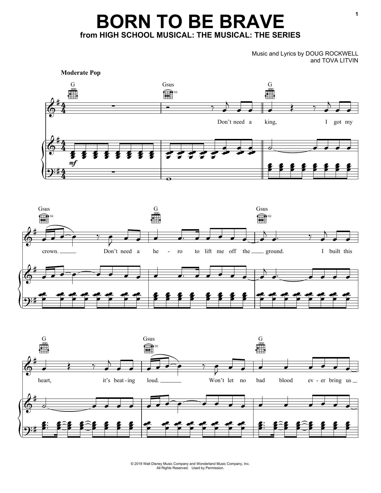 Cast of High School Musical: The Musical: The Series Born To Be Brave (from High School Musical: The Musical: The Series) Sheet Music & Chords for Piano, Vocal & Guitar Chords (Right-Hand Melody) - Download or Print PDF