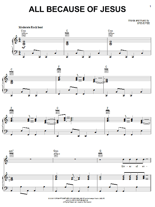 Preview Casting Crowns All Because Of Jesus Pop sheet music, notes and chords for Easy Piano, SKU: 62678 sheet music, piano notes, chords, guitar tabs, score, transpose, transcribe, how to play, guide, download, learn, tutorial, progression, song, artist, awards, billboard, mtv, vh1, tour, single, album, release