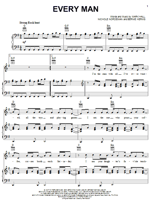 Preview Casting Crowns Every Man Pop sheet music, notes and chords for Piano, Vocal & Guitar (Right-Hand Melody), SKU: 62361 Download Casting Crowns Every Man sheet music and printable PDF score & Pop music notes