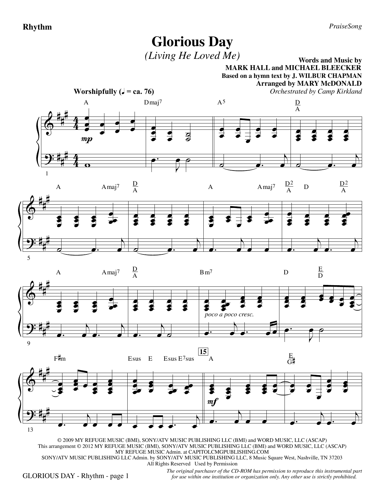 Casting Crowns Glorious Day Living He Loved Me Arr Mary Mcdonald Rhythm Sheet Music Notes Printable Christian Score Choir Instrumental Pak Pdf Download