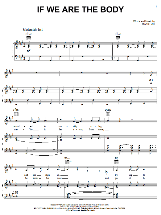 Preview Casting Crowns If We Are The Body Pop sheet music, notes and chords for Piano, Vocal & Guitar (Right-Hand Melody), SKU: 28544 Download Casting Crowns If We Are The Body sheet music and printable PDF score & Pop music notes