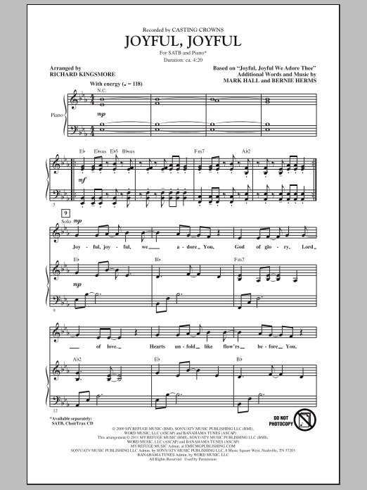 Download Casting Crowns Joyful, Joyful (arr. Richard Kingsmore) sheet music and printable PDF score & Sacred music notes