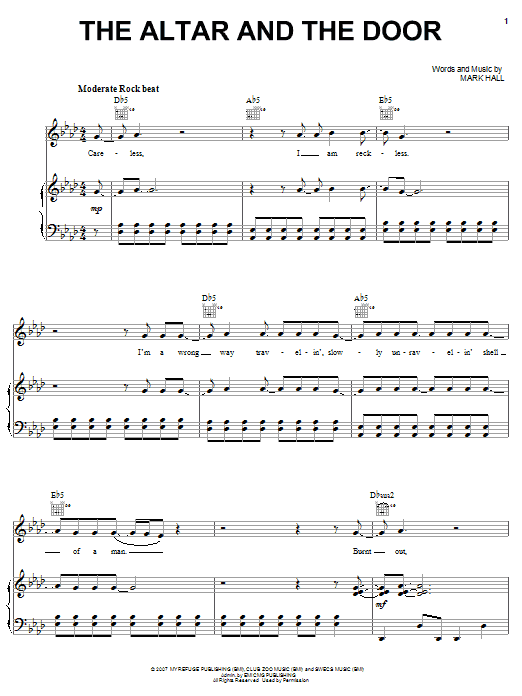 Preview Casting Crowns The Altar And The Door Pop sheet music, notes and chords for Piano, Vocal & Guitar (Right-Hand Melody), SKU: 62365 Download Casting Crowns The Altar And The Door sheet music and printable PDF score & Pop music notes