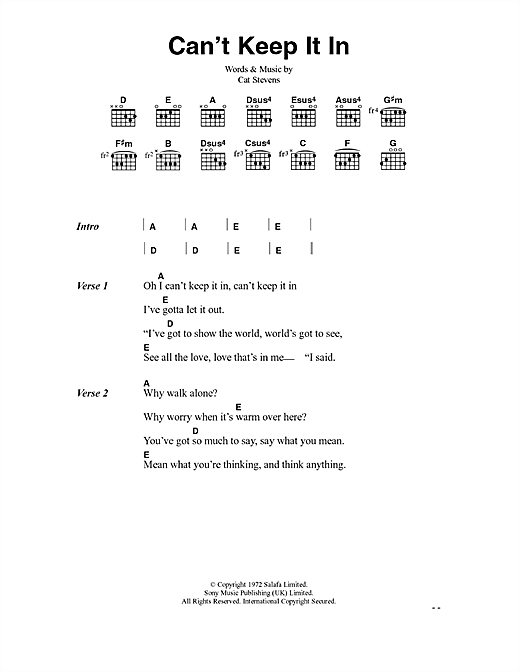 Download Cat Stevens Can't Keep It In sheet music and printable PDF score & Pop music notes
