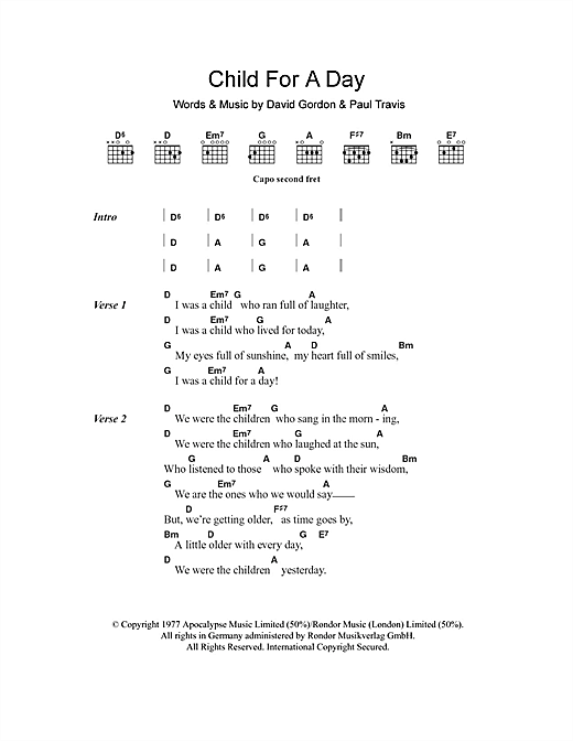 Preview Cat Stevens Child For A Day Pop sheet music, notes and chords for Lyrics & Chords, SKU: 101300 sheet music, piano notes, chords, guitar tabs, score, transpose, transcribe, how to play, guide, download, learn, tutorial, progression, song, artist, awards, billboard, mtv, vh1, tour, single, album, release