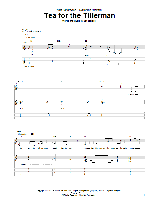 Cat Stevens Tea For The Tillerman Sheet Music Download Printable Pop Pdf Guitar Tab Score Sku 96804
