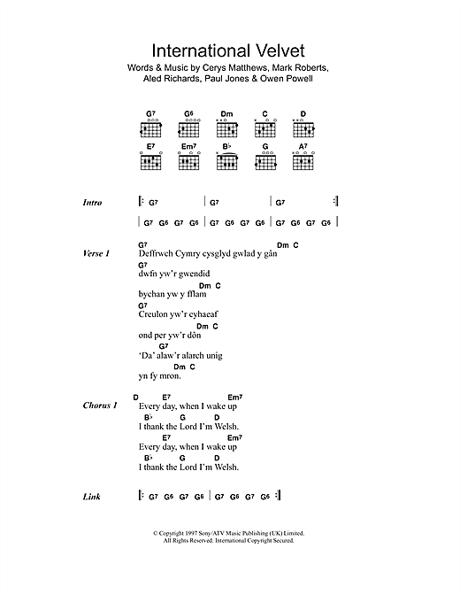 Preview Catatonia International Velvet Pop sheet music, notes and chords for Piano, Vocal & Guitar, SKU: 15509 sheet music, piano notes, chords, guitar tabs, score, transpose, transcribe, how to play, guide, download, learn, tutorial, progression, song, artist, awards, billboard, mtv, vh1, tour, single, album, release