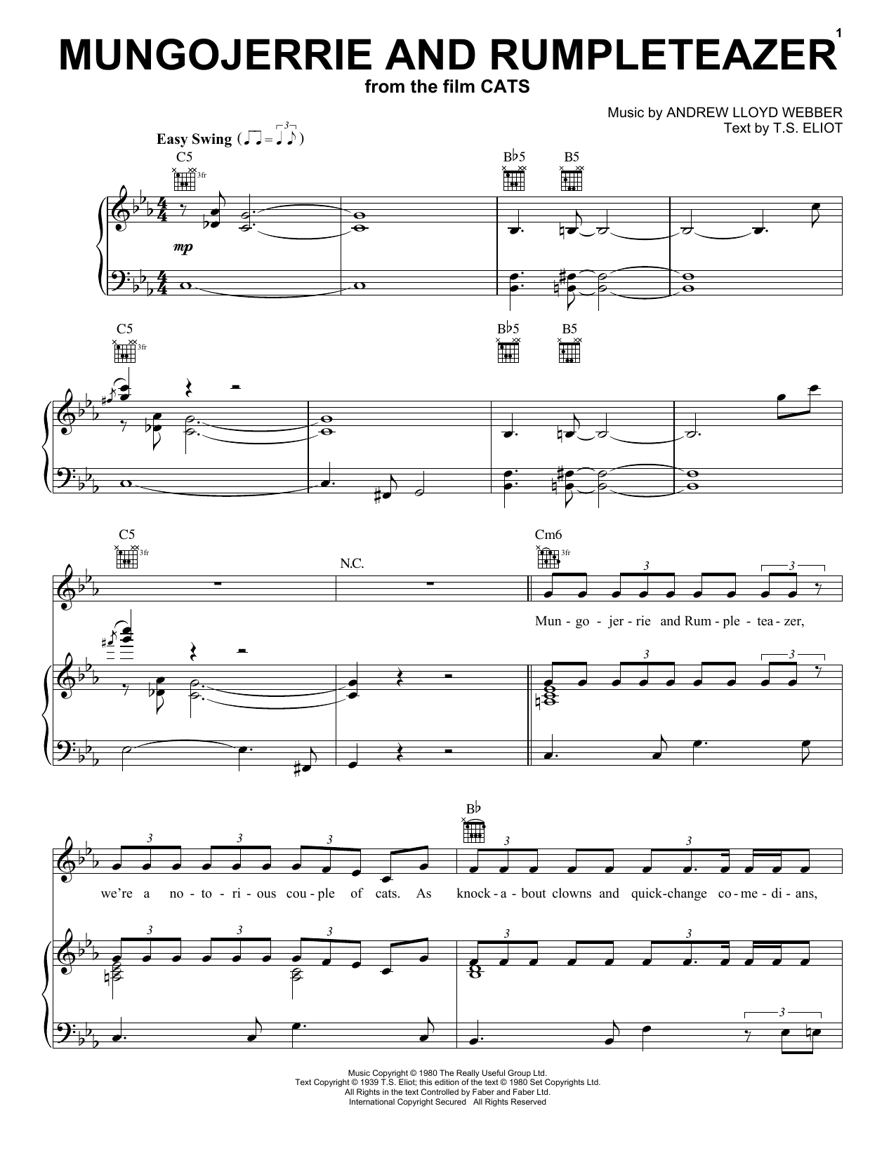 Preview Cats Cast Mungojerrie And Rumpleteazer (from the Motion Picture Cats) Film/TV sheet music, notes and chords for Piano, Vocal & Guitar (Right-Hand Melody), SKU: 434834 sheet music, piano notes, chords, guitar tabs, score, transpose, transcribe, how to play, guide, download, learn, tutorial, progression, song, artist, awards, billboard, mtv, vh1, tour, single, album, release
