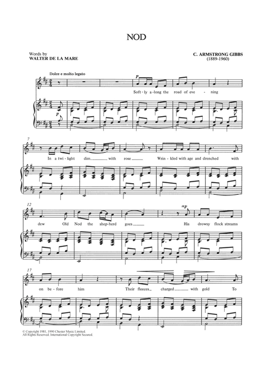 Preview Cecil Armstrong Gibbs Nod Classical sheet music, notes and chords for Piano & Vocal, SKU: 121459 sheet music, piano notes, chords, guitar tabs, score, transpose, transcribe, how to play, guide, download, learn, tutorial, progression, song, artist, awards, billboard, mtv, vh1, tour, single, album, release