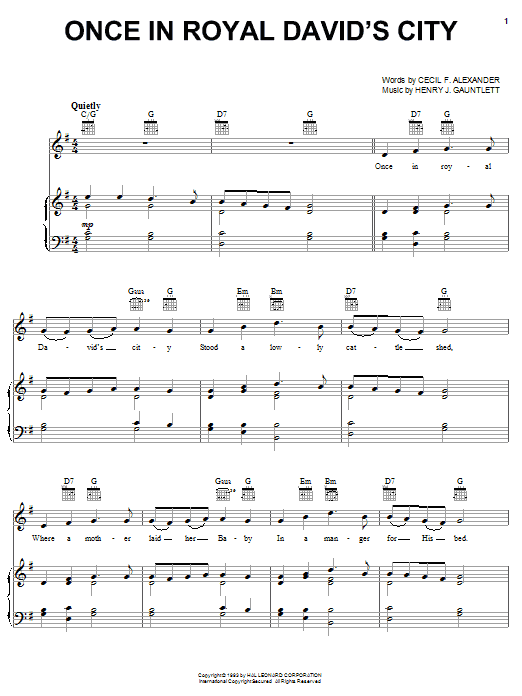 Preview Christmas Carol Once In Royal David's City Christmas sheet music, notes and chords for Piano, Vocal & Guitar (Right-Hand Melody), SKU: 55066 Download Christmas Carol Once In Royal David's City sheet music and printable PDF score & Christmas music notes