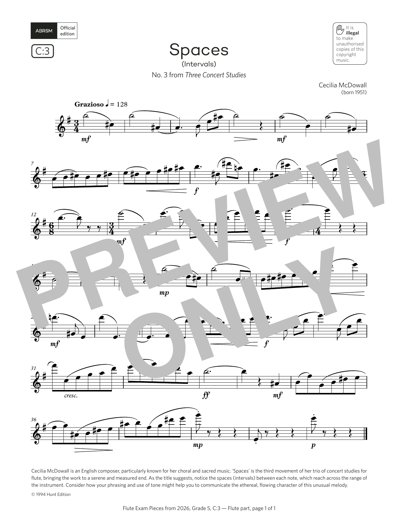 Cecilia McDowall Spaces (Grade 5, list C3, from the ABRSM Flute Syllabus from 2026) Sheet Music & Chords for Flute Solo - Download or Print PDF