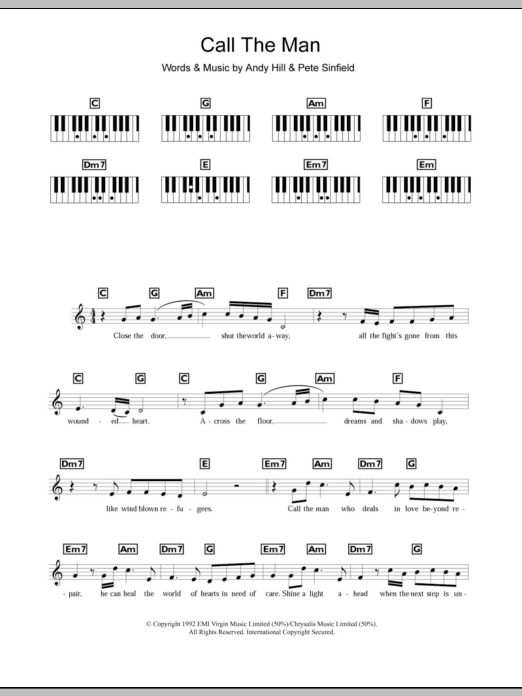 Download Celine Dion Call The Man sheet music and printable PDF score & Pop music notes