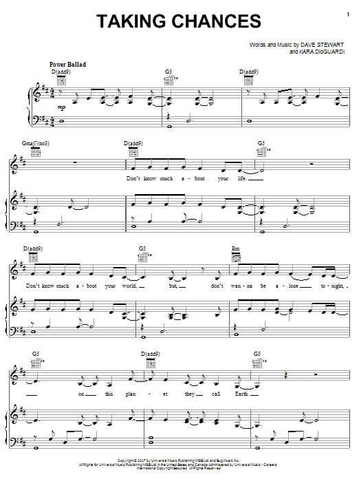 Preview Celine Dion Taking Chances Pop sheet music, notes and chords for Piano, Vocal & Guitar (Right-Hand Melody), SKU: 62977 Download Celine Dion Taking Chances sheet music and printable PDF score & Pop music notes