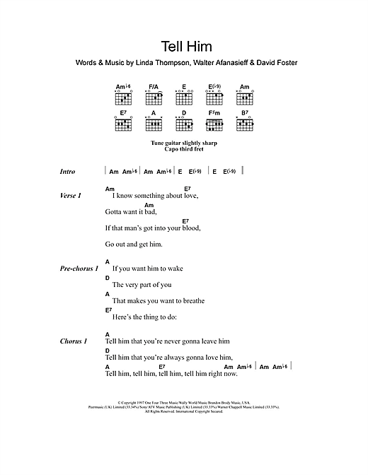 Download Celine Dion Tell Him sheet music and printable PDF score & Pop music notes