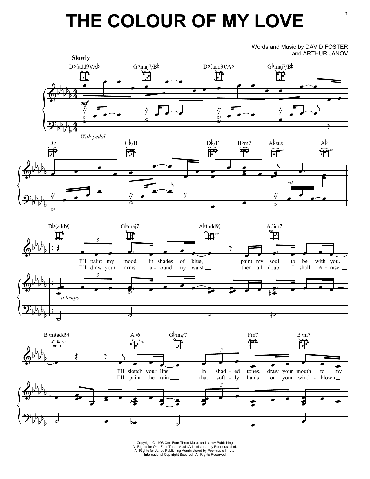 Download Celine Dion The Colour Of My Love sheet music and printable PDF score & Pop music notes
