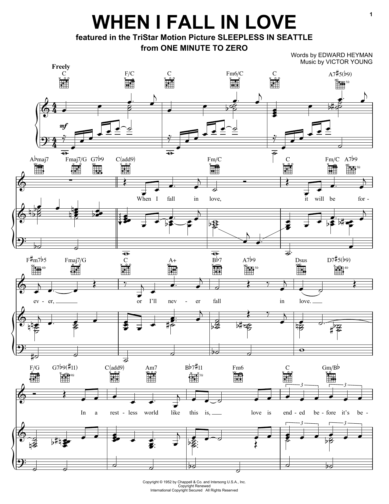 Preview Celine Dion When I Fall In Love Folk sheet music, notes and chords for Piano, Vocal & Guitar (Right-Hand Melody), SKU: 62538 sheet music, piano notes, chords, guitar tabs, score, transpose, transcribe, how to play, guide, download, learn, tutorial, progression, song, artist, awards, billboard, mtv, vh1, tour, single, album, release