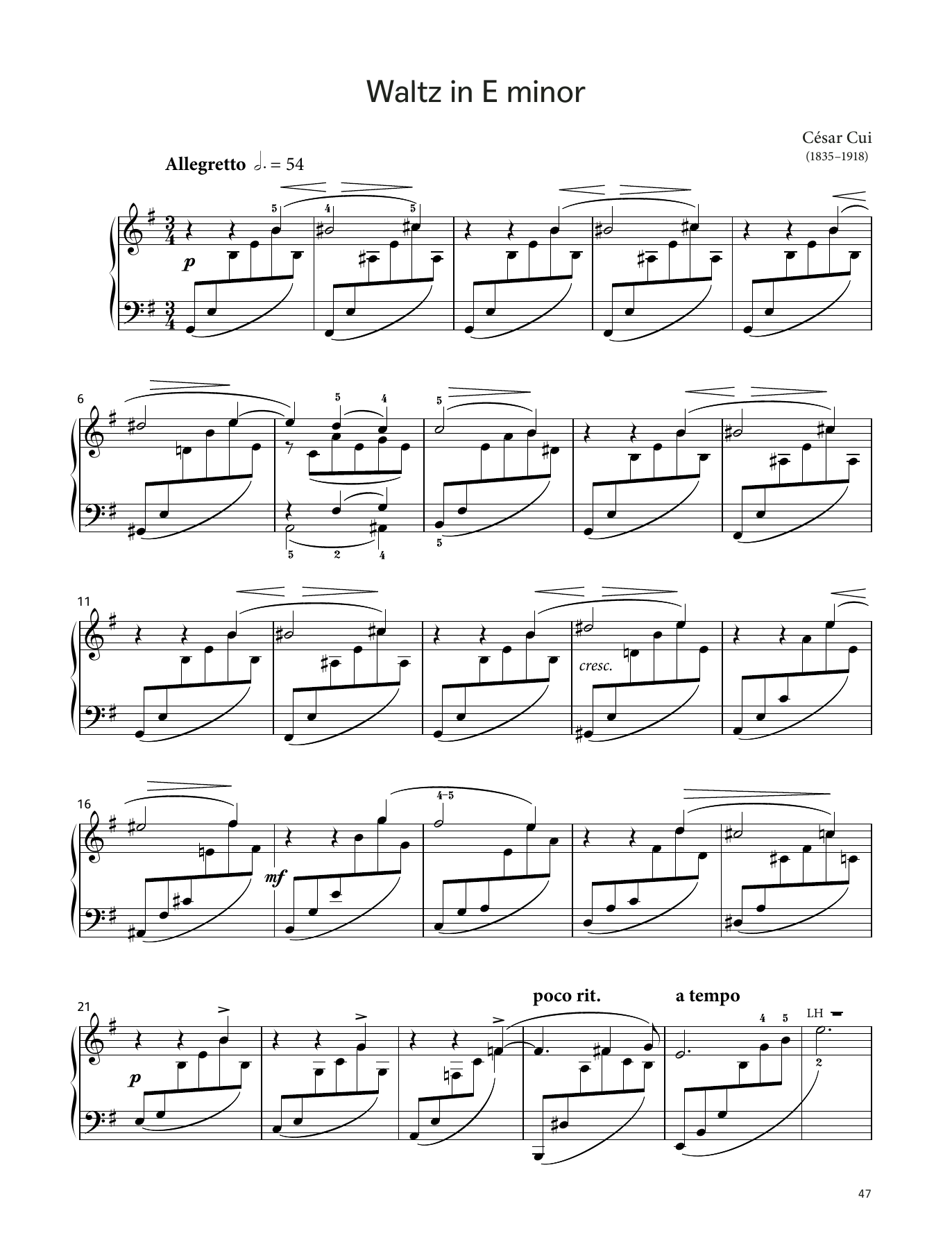 César Cui Waltz in E minor, Op. 31 No. 2 (LCME Piano 2018 Grade 7 List B) Sheet Music & Chords for Piano Solo - Download or Print PDF
