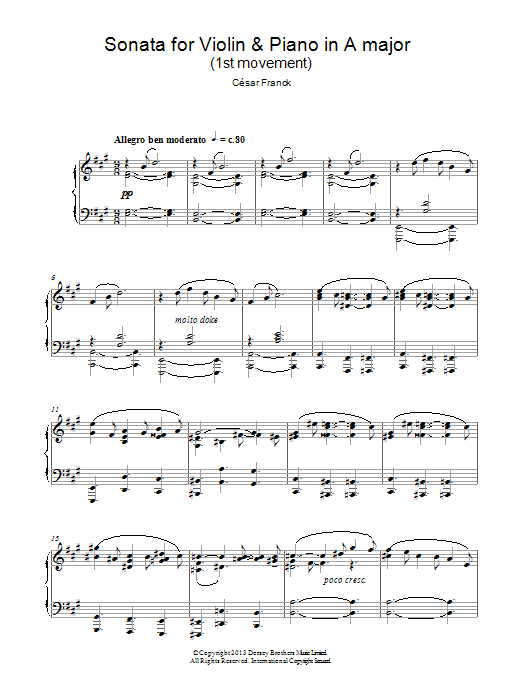 César Franck Sonata For Violin & Piano In A Major, 1st Movement Sheet Music & Chords for Piano - Download or Print PDF