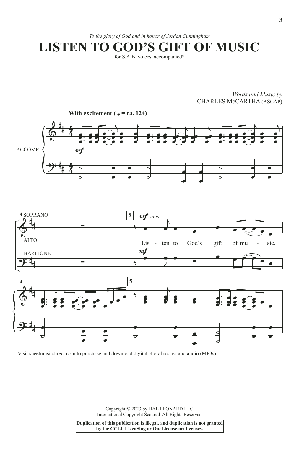 Charles McCartha Listen To God's Gift Of Music Sheet Music & Chords for SAB Choir - Download or Print PDF