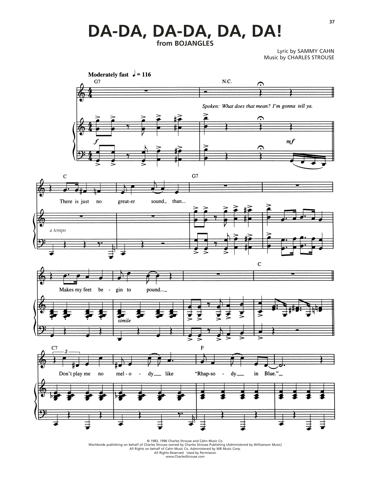 Charles Strouse Da-Da, Da-Da, Da, Da! (from Bojangles) Sheet Music & Chords for Piano & Vocal - Download or Print PDF