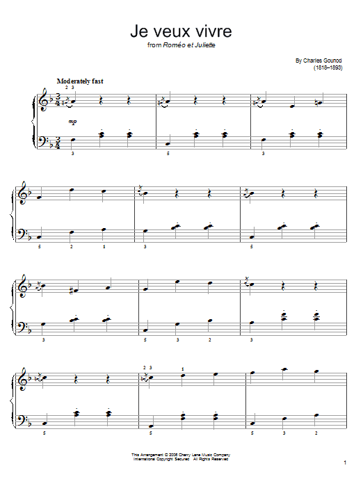 Preview Charles Gounod Ah Je Veux Vivre Classical sheet music, notes and chords for Easy Piano, SKU: 55497 sheet music, piano notes, chords, guitar tabs, score, transpose, transcribe, how to play, guide, download, learn, tutorial, progression, song, artist, awards, billboard, mtv, vh1, tour, single, album, release