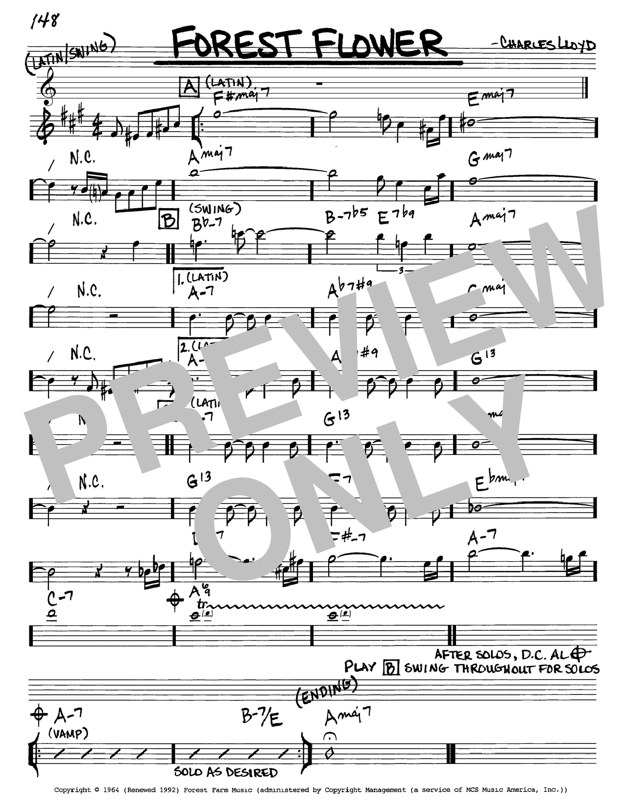 Preview Charles Lloyd Forest Flower Jazz sheet music, notes and chords for Real Book - Melody & Chords - Eb Instruments, SKU: 160728 sheet music, piano notes, chords, guitar tabs, score, transpose, transcribe, how to play, guide, download, learn, tutorial, progression, song, artist, awards, billboard, mtv, vh1, tour, single, album, release