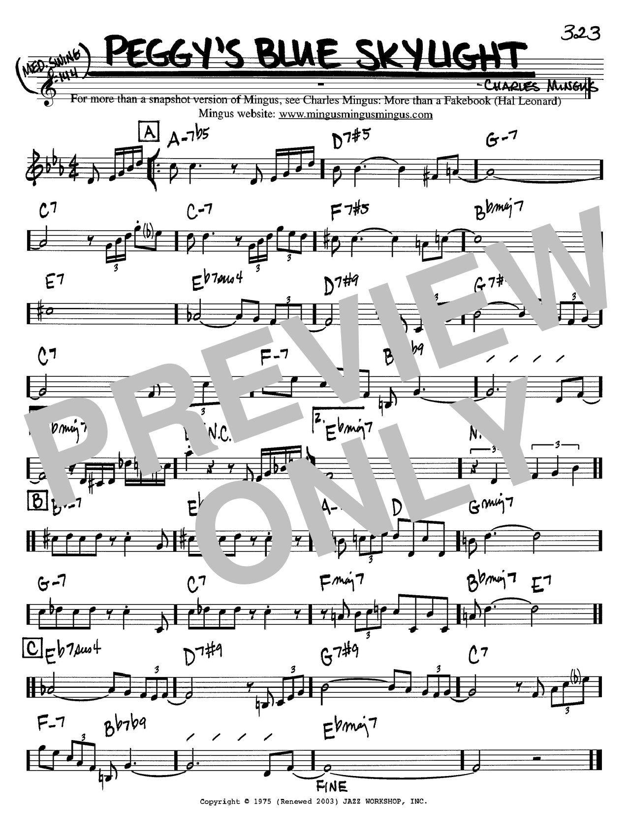 Preview Charles Mingus Peggy's Blue Skylight Jazz sheet music, notes and chords for Easy Piano, SKU: 70032 Download Charles Mingus Peggy's Blue Skylight sheet music and printable PDF score & Jazz music notes