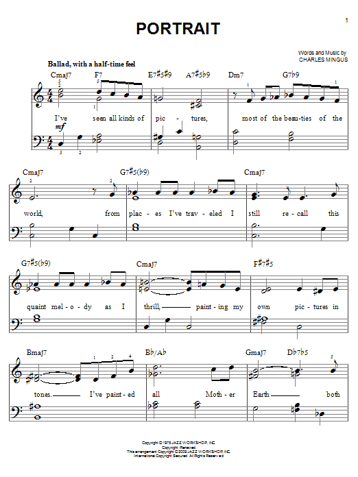 Preview Charles Mingus Portrait Jazz sheet music, notes and chords for Easy Piano, SKU: 70043 Download Charles Mingus Portrait sheet music and printable PDF score & Jazz music notes