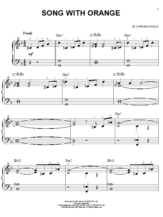 Preview Charles Mingus Song With Orange Jazz sheet music, notes and chords for Easy Piano, SKU: 70042 Download Charles Mingus Song With Orange sheet music and printable PDF score & Jazz music notes