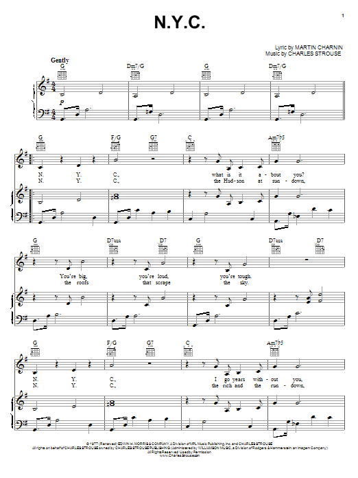 Preview Charles Strouse N.Y.C. Children sheet music, notes and chords for Piano, Vocal & Guitar (Right-Hand Melody), SKU: 51323 Download Charles Strouse N.Y.C. sheet music and printable PDF score & Children music notes