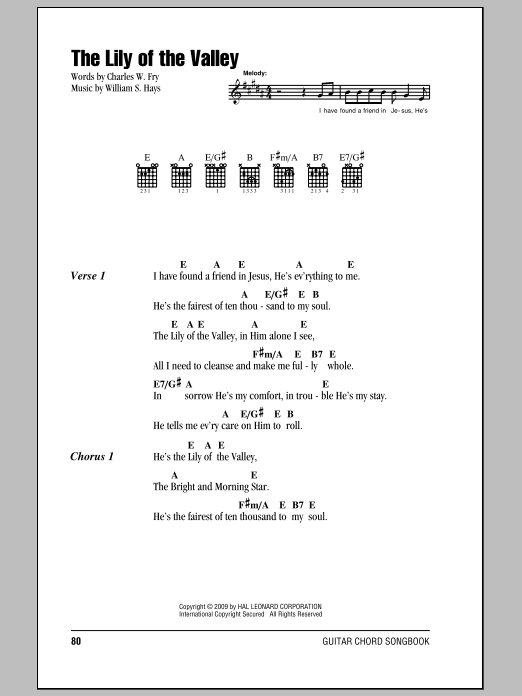 Preview Charles W. Fry The Lily Of The Valley Religious sheet music, notes and chords for Lyrics & Chords, SKU: 82451 Download Charles W. Fry The Lily Of The Valley sheet music and printable PDF score & Religious music notes