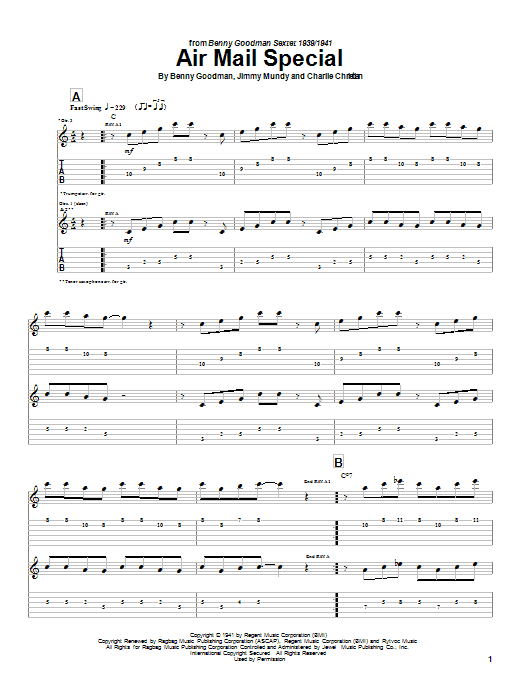 Preview Charlie Christian Air Mail Special Jazz sheet music, notes and chords for Guitar Tab, SKU: 23718 sheet music, piano notes, chords, guitar tabs, score, transpose, transcribe, how to play, guide, download, learn, tutorial, progression, song, artist, awards, billboard, mtv, vh1, tour, single, album, release