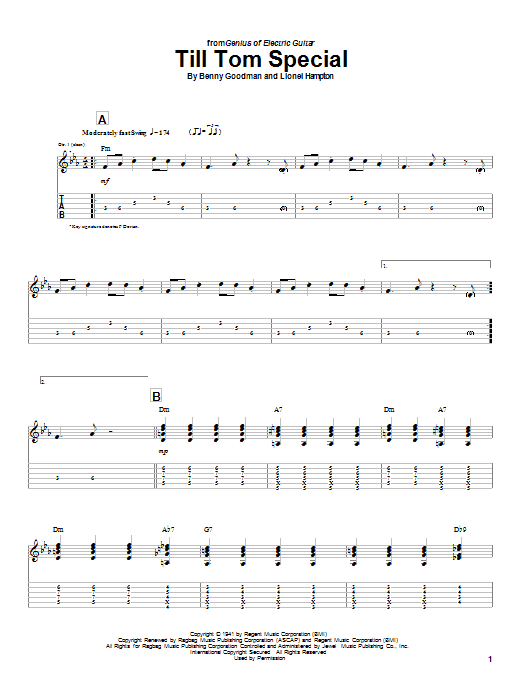 Preview Charlie Christian Till Tom Special Jazz sheet music, notes and chords for Guitar Tab, SKU: 23728 sheet music, piano notes, chords, guitar tabs, score, transpose, transcribe, how to play, guide, download, learn, tutorial, progression, song, artist, awards, billboard, mtv, vh1, tour, single, album, release