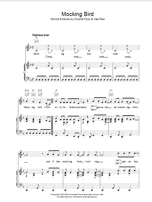Download Charlie Foxx Mocking Bird sheet music and printable PDF score & Pop music notes