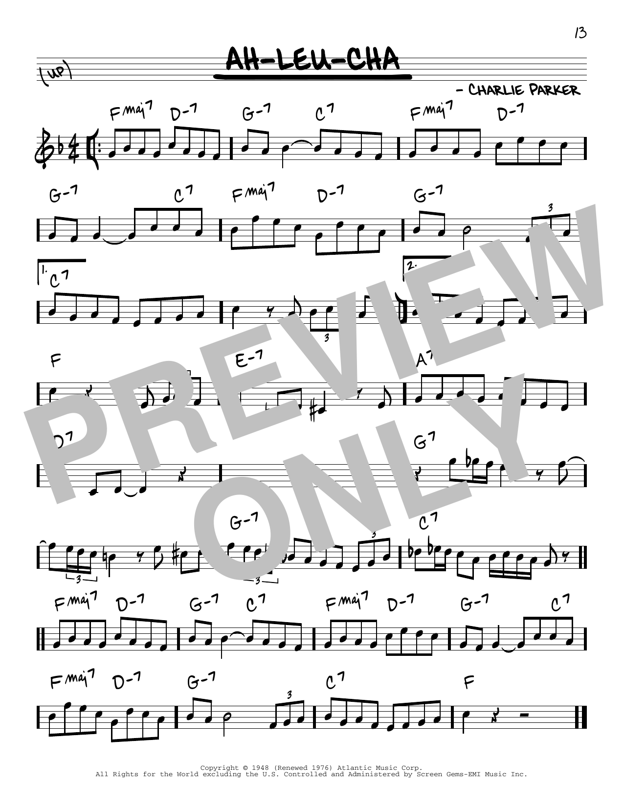 Download Charlie Parker Ah-Leu-Cha sheet music and printable PDF score & Jazz music notes