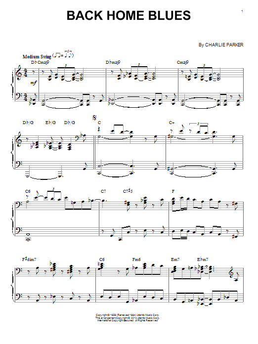 Preview Charlie Parker Back Home Blues Jazz sheet music, notes and chords for Piano Transcription, SKU: 198814 sheet music, piano notes, chords, guitar tabs, score, transpose, transcribe, how to play, guide, download, learn, tutorial, progression, song, artist, awards, billboard, mtv, vh1, tour, single, album, release